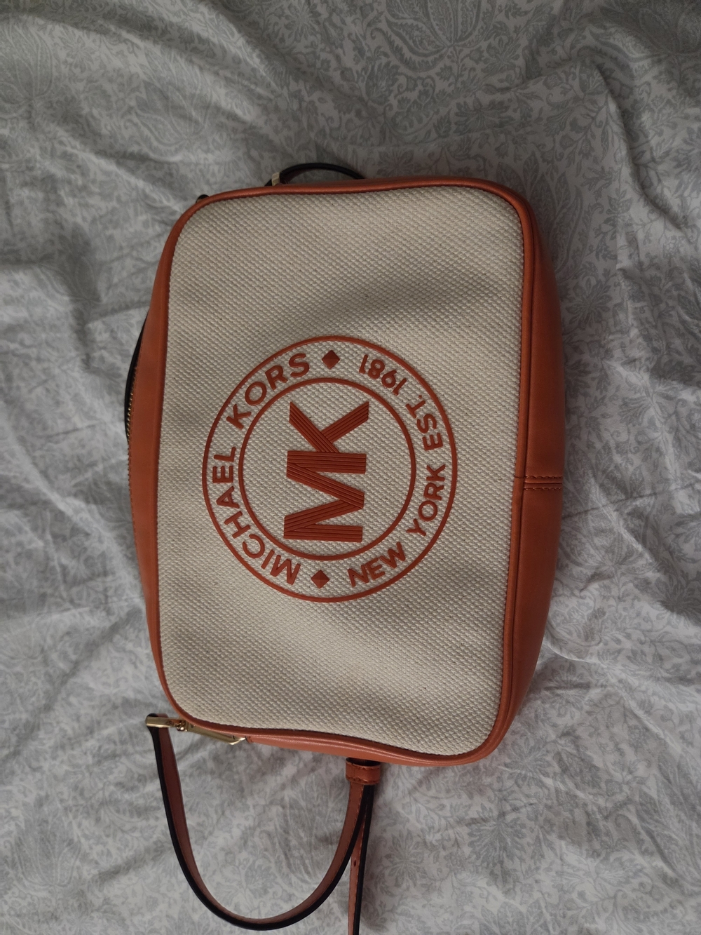 Michael Kors Cream Canvas and Orange Leather Belt Bag